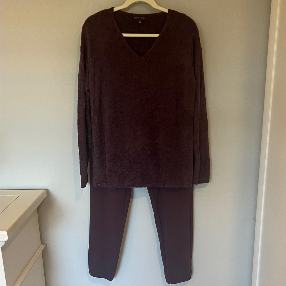 Barefoot Dreams Cozy Burgundy Fig Sweater and Jogger Pants Set Medium TALL